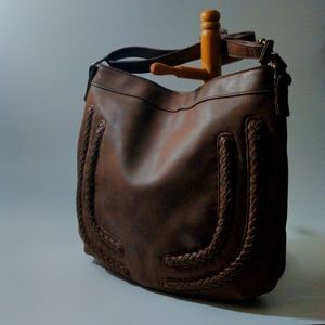 Maurices Luxurious Brown‎ Leather with Braided accents in front Crossbody Bag